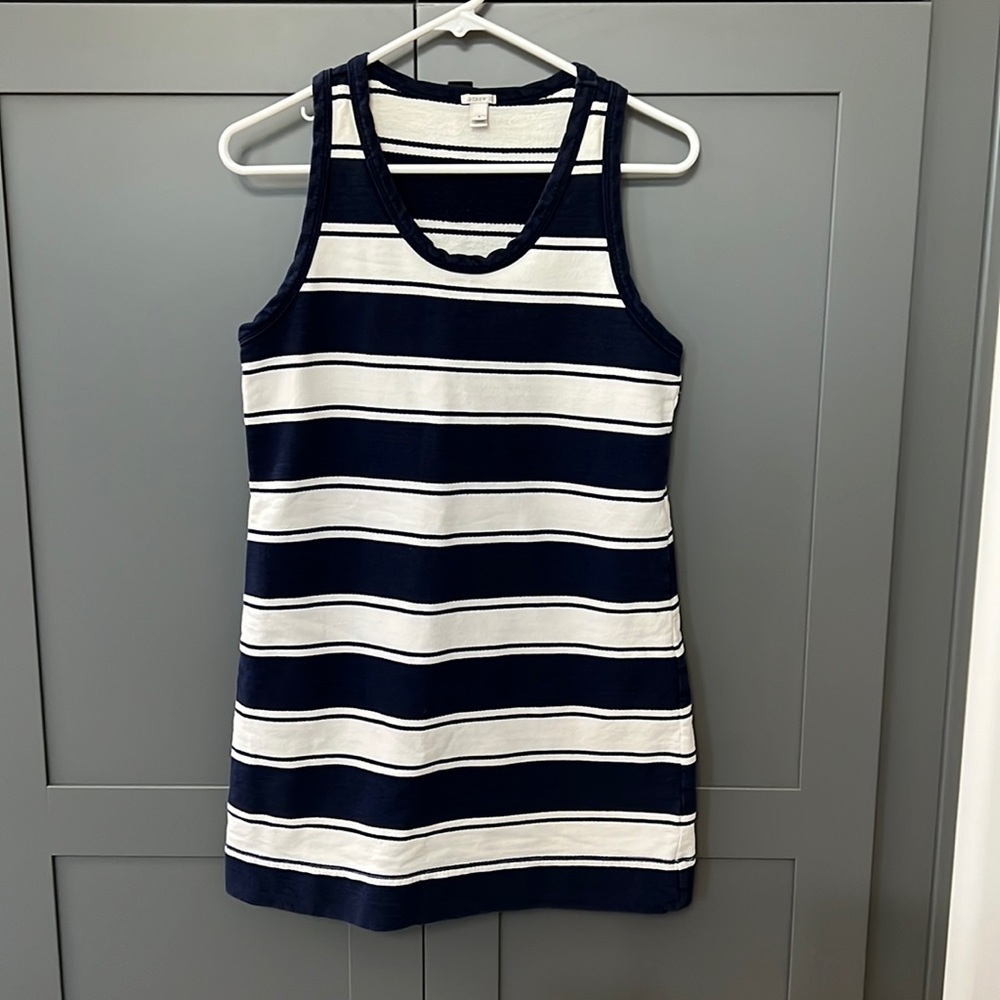 {J Crew}Sz S Navy/White Striped Racer Back Dress